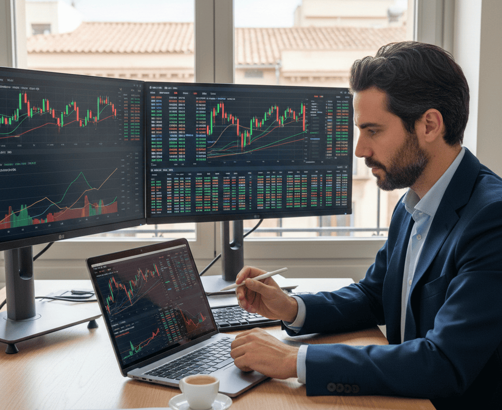 Gerente de producto facilitando sesión de alineación estratégica con grupo diverso de ejecutivos alrededor de mesa observando matriz de impacto versus esfuerzo